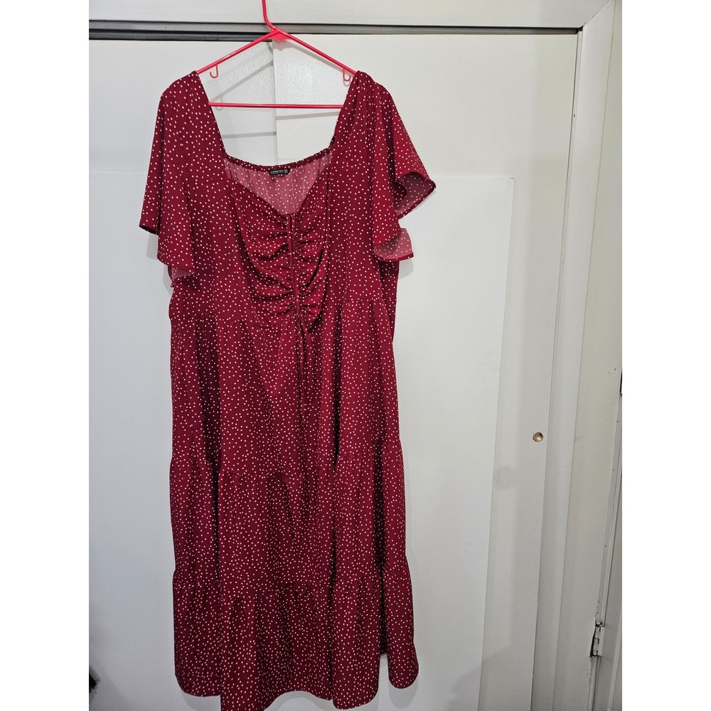 Bloomchic Red Polka Dot Tiered Midi‎ Dress Flutter Sleeve Plus Size 26